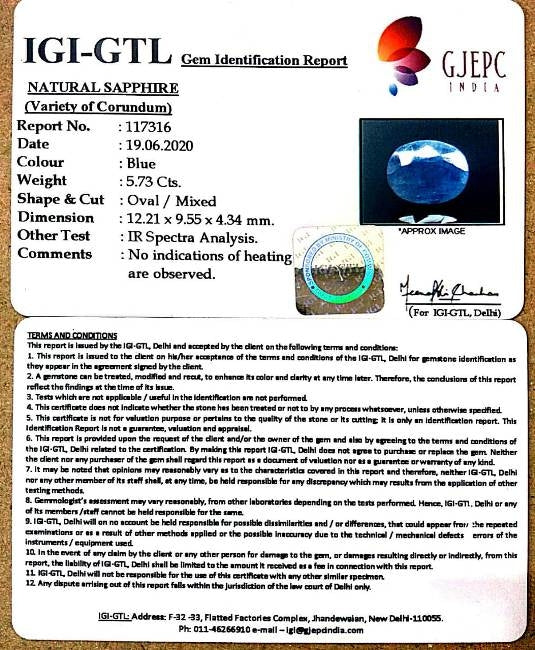 6.36 Ratti Natural Neelam with Govt Lab Certificate-(1221)