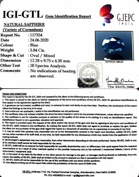 5.84 Ratti Natural Ceylone Neelam with Govt Lab Certificate-(6771)