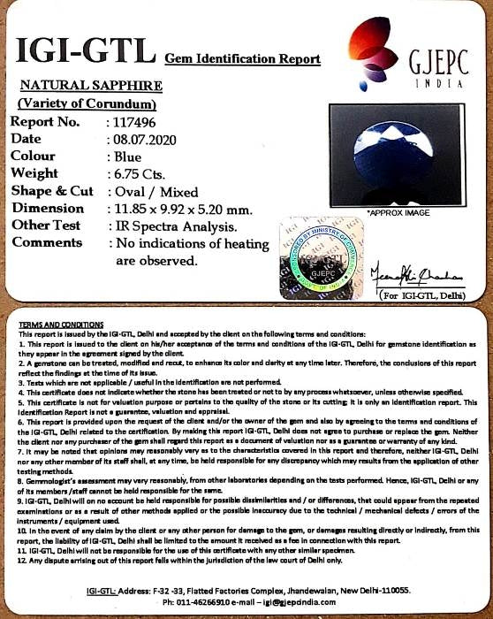 7.49 Ratti Natural Neelam with Govt Lab Certificate-(2331)