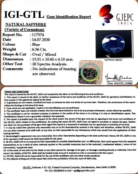 7.05 Ratti Natural Neelam with Govt Lab Certificate-(2331)