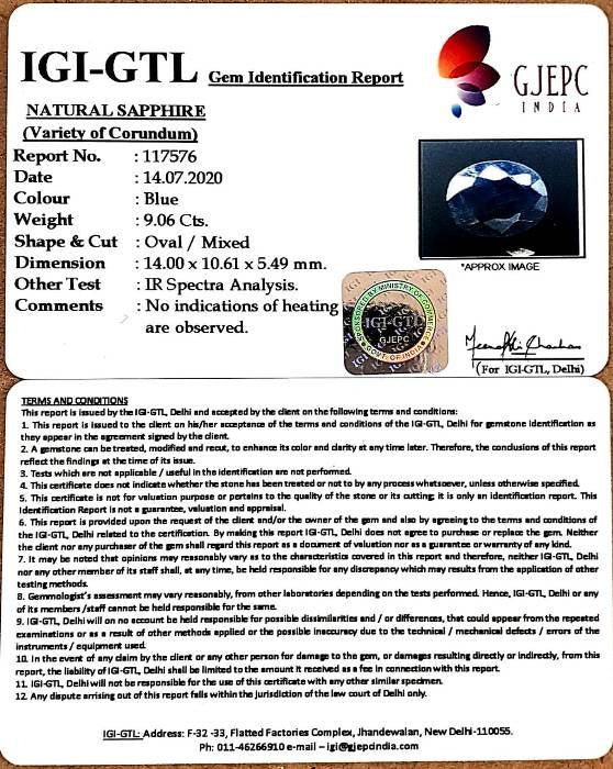 10.05 Ratti Natural Neelam with Govt Lab Certificate-(2331)