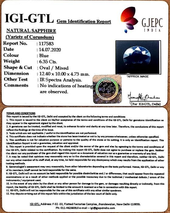 7.05 Ratti Natural Neelam with Govt Lab Certificate-(2331)