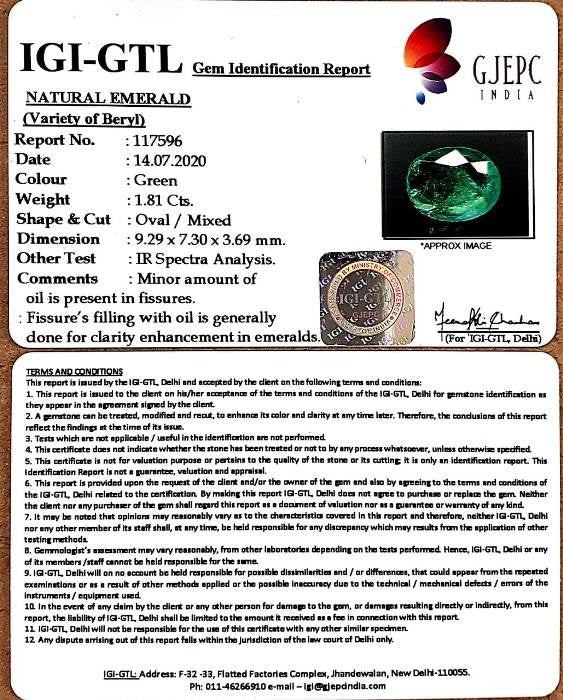 2.00 Ratti Natural Emerald Stone With Govt. Lab Certified (23310)