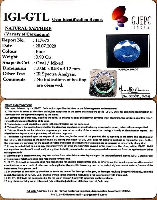 4.33 Ratti Natural Neelam with Govt Lab Certificate-(1221)