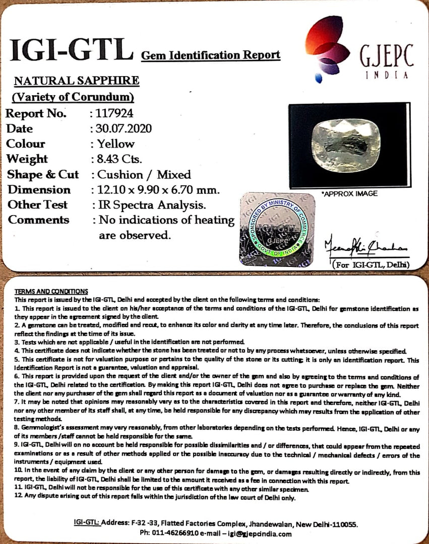 8.43/CT Natural Ceylonese Pukhraj Stone with Govt Lab Certificate-16650