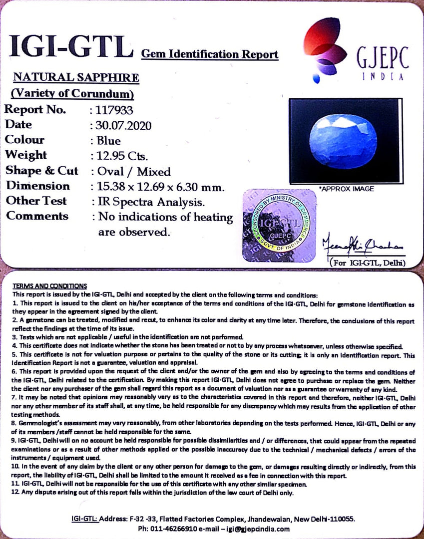 14.37 Ratti Natural Neelam with Govt Lab Certificate-(4551)