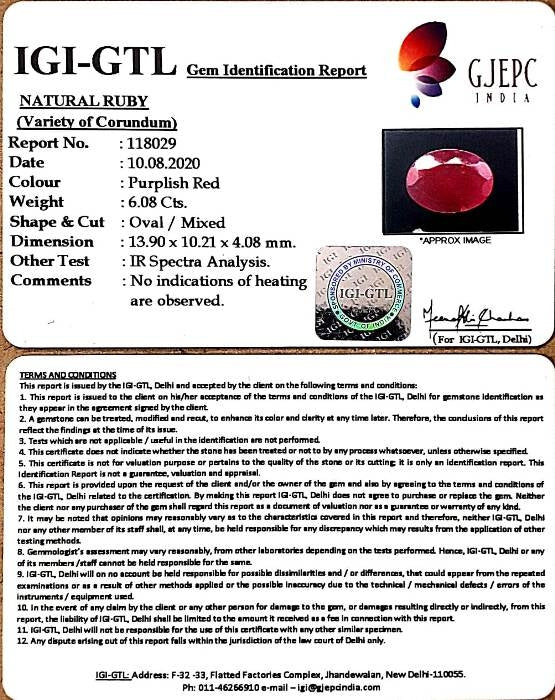 6.74 Ratti Natural Mozambique Ruby with Govt. Lab Certificate-12210