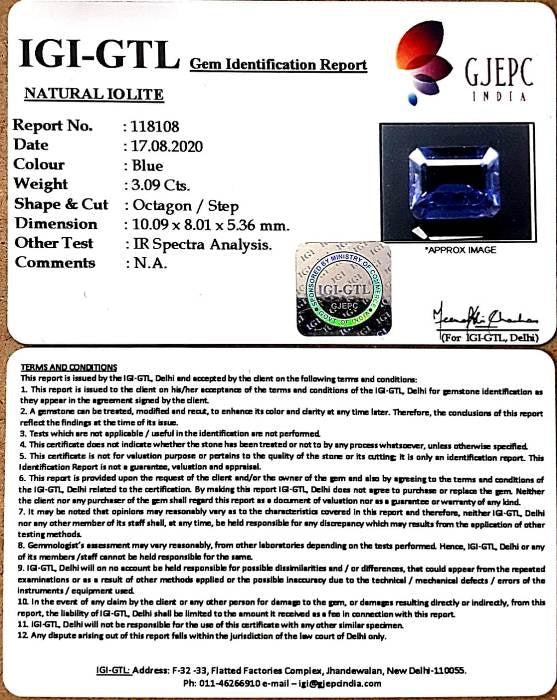 3.42  Ratti Natural Iolite With Govt. Lab Certificate-(2331)