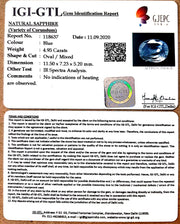 4.95/CT Natural Blue Sapphire with Govt Lab Certificate-BLUSA9U