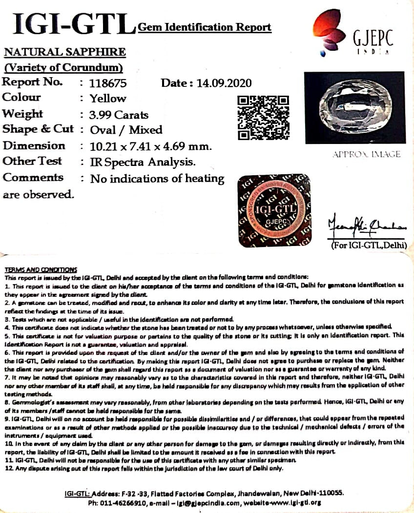 3.99/CT Natural Ceylonese Pukhraj Stone with Govt Lab Certificate-YELSA9V