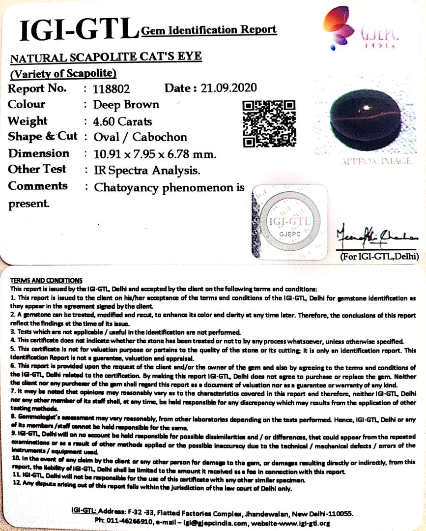 5.10 Ratti Natural Scapolite Cat's Eye with Govt. Lab Certified-(1221)