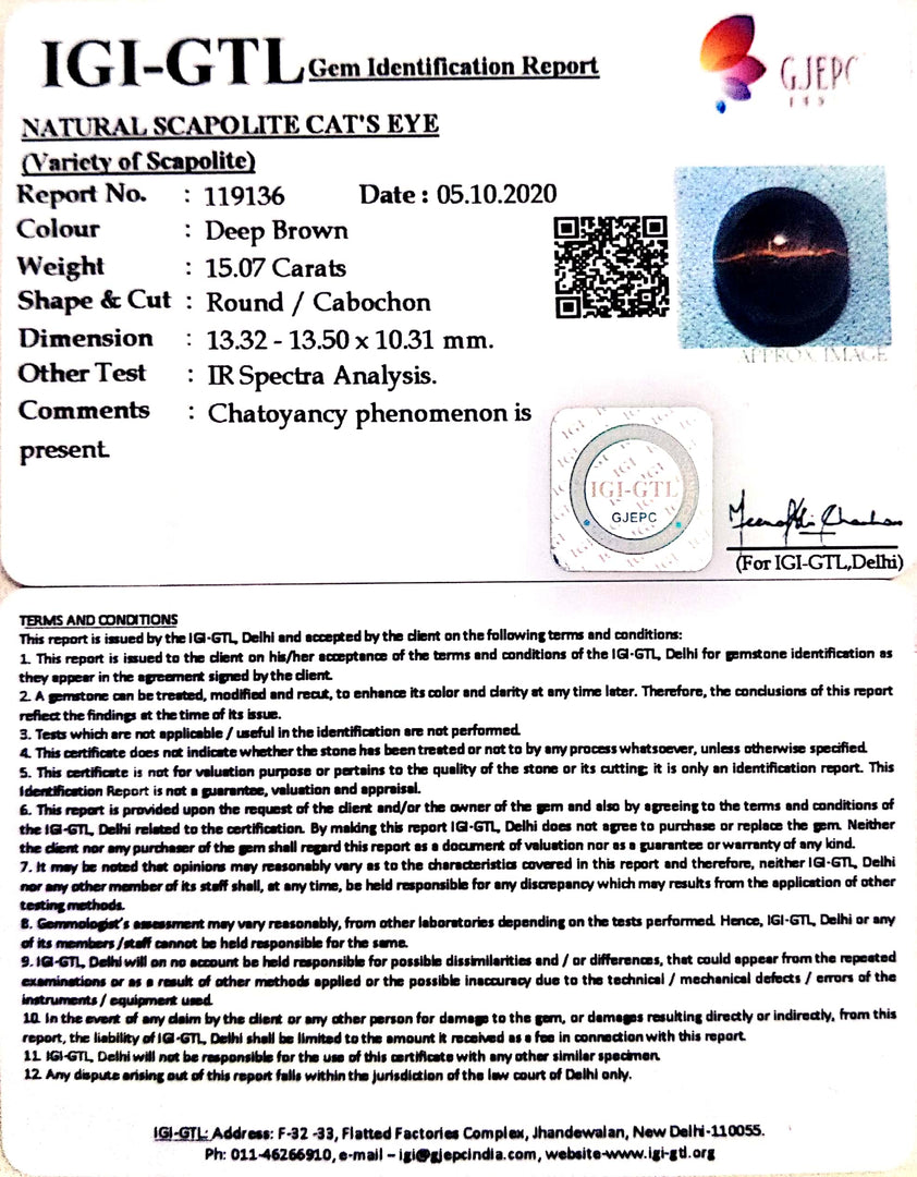 16.72 Ratti Natural Scapolite Cat's Eye with Govt. Lab Certified-(1221)