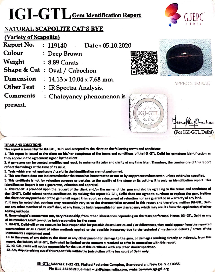 9.86 Ratti Natural Scapolite Cat's Eye with Govt. Lab Certified-(1221)