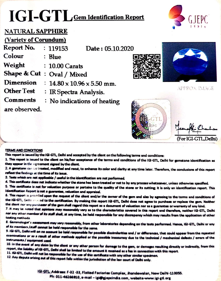 11.10 Ratti Natural Blue Sapphire with Govt Lab Certificate-(2331)