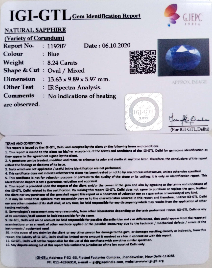 9.14 Ratti Natural Blue Sapphire with Govt Lab Certificate-(2331)