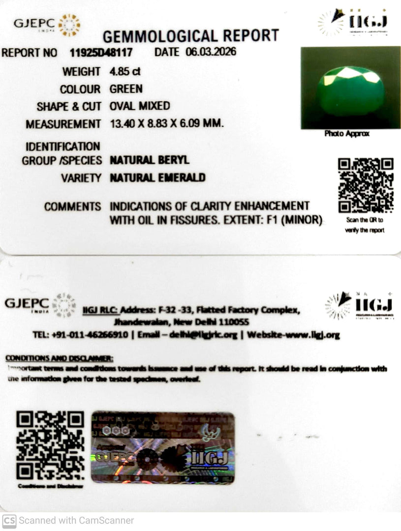 4.85/CT Natural Panna Stone with Govt. Lab Certificate-11925D48117