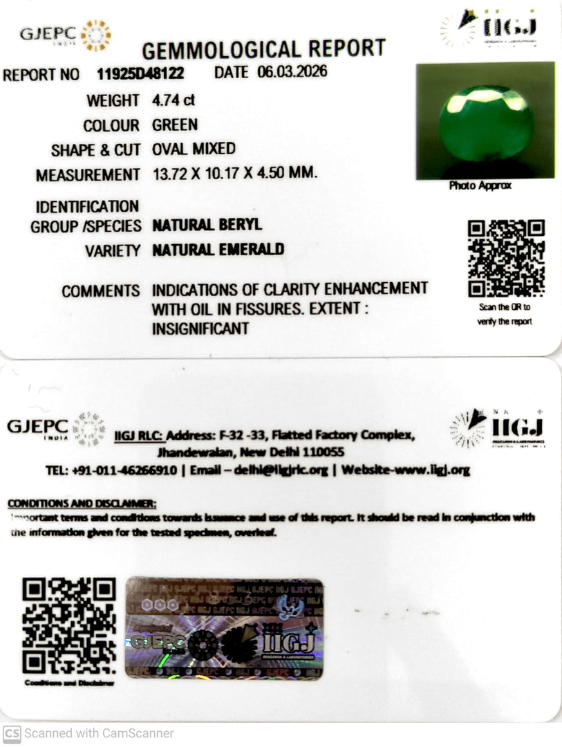 4.74/CT Natural Panna Stone with Govt. Lab Certificate-11925D48122
