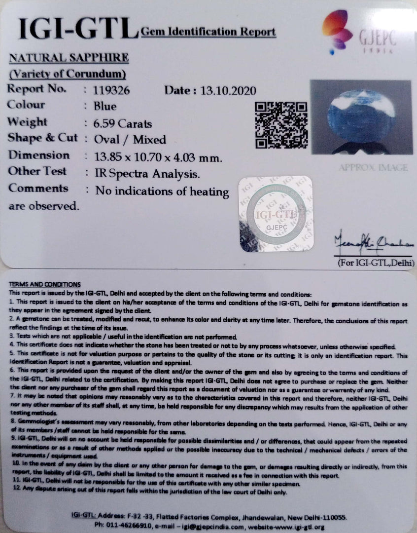 7.31 Ratti Natural Blue Sapphire with Govt Lab Certificate-(2331)