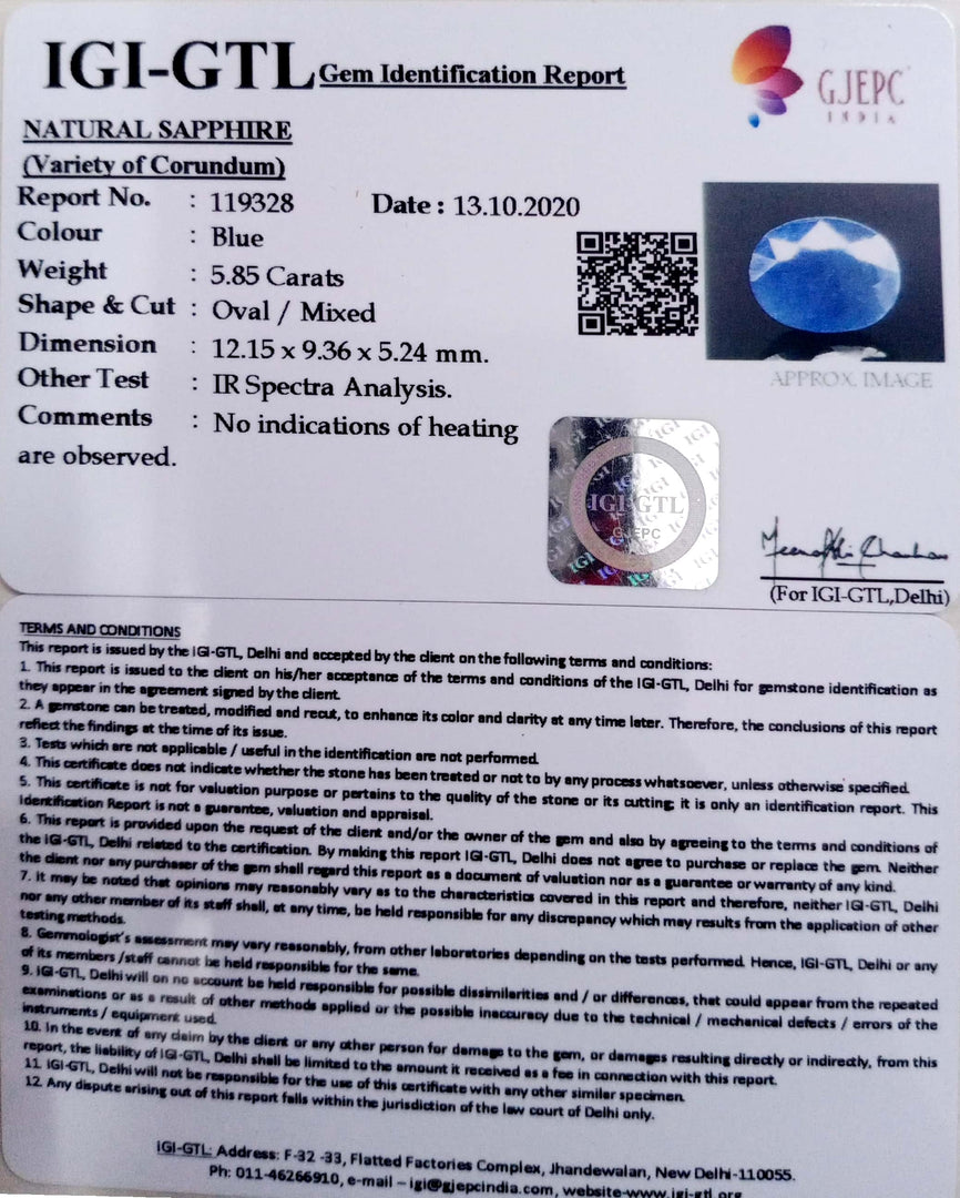 6.49 Ratti Natural Blue Sapphire with Govt Lab Certificate-(2331)