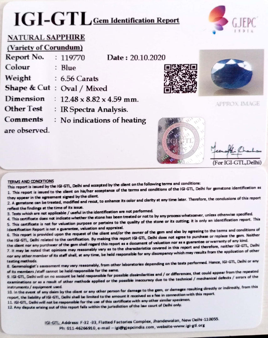 7.28 Ratti Natural Blue Sapphire with Govt Lab Certificate-(2331)
