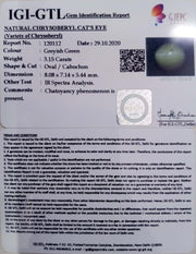 3.15/CT Natural Chrysoberyl Cat's Eye with Govt. Lab Certificate (6771)