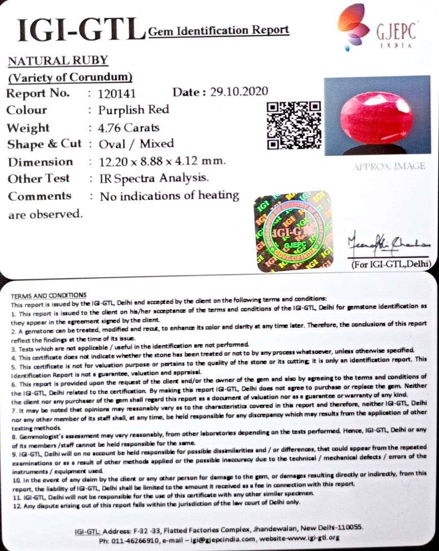 5.28 Ratti Natural Neo Burma Ruby with Govt. Lab Certificate-(5661)