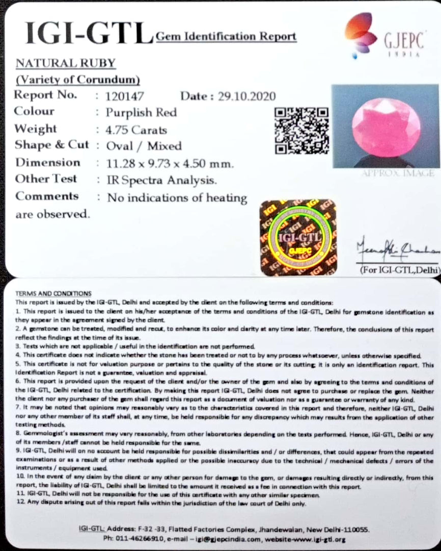 4.75 Carat Natural Mozambique Ruby with Govt Lab Certificate-12210