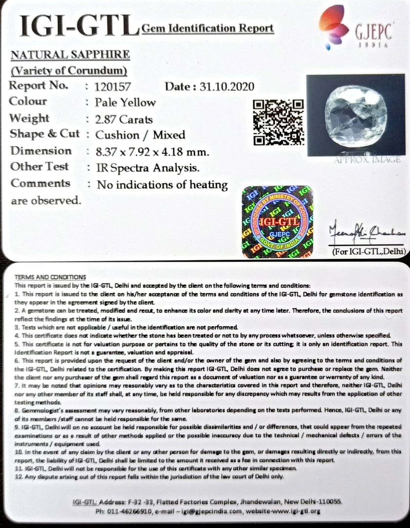 3.18 Ratti  Natural PALE  yellow sapphire with Govt Lab Certificate-(YELSA9T)