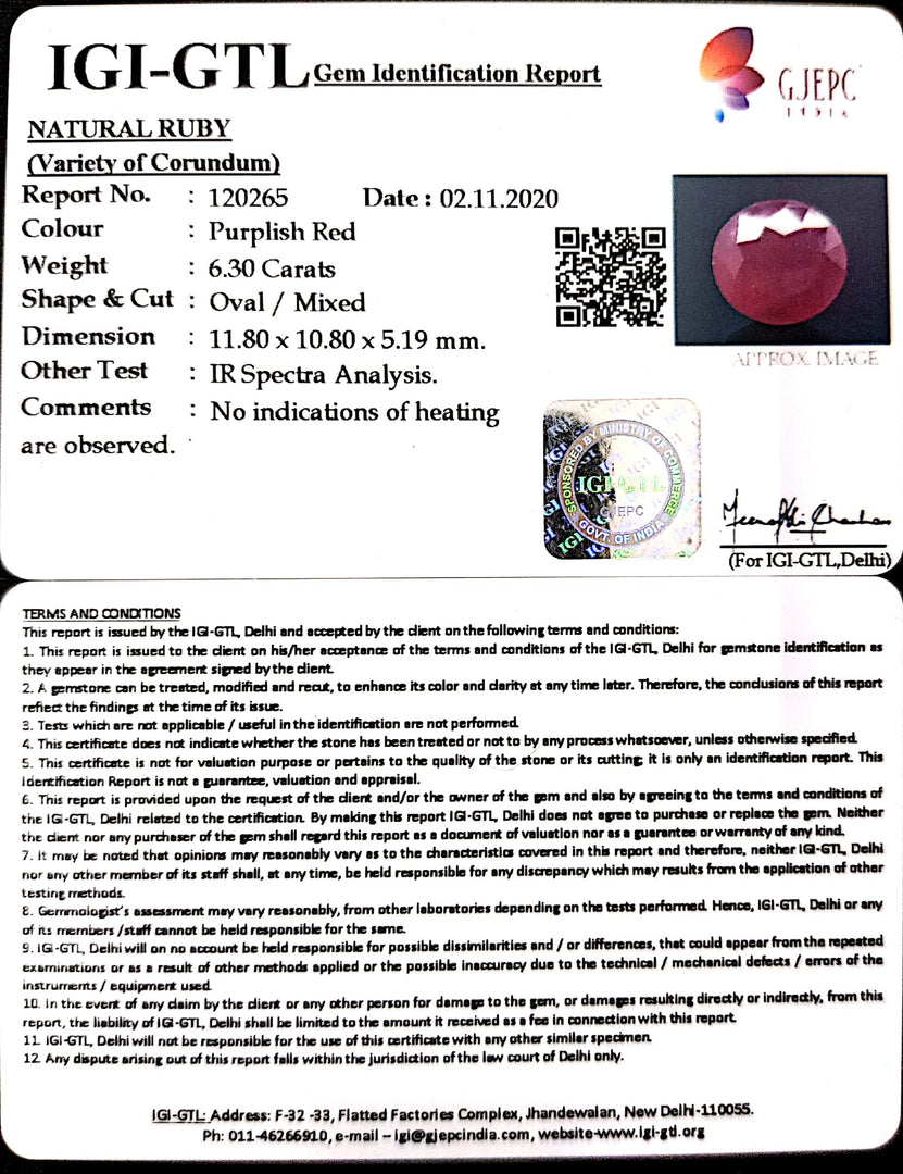 6.99 Ratti Natural Ruby with Govt Lab Certificate-(12210)
