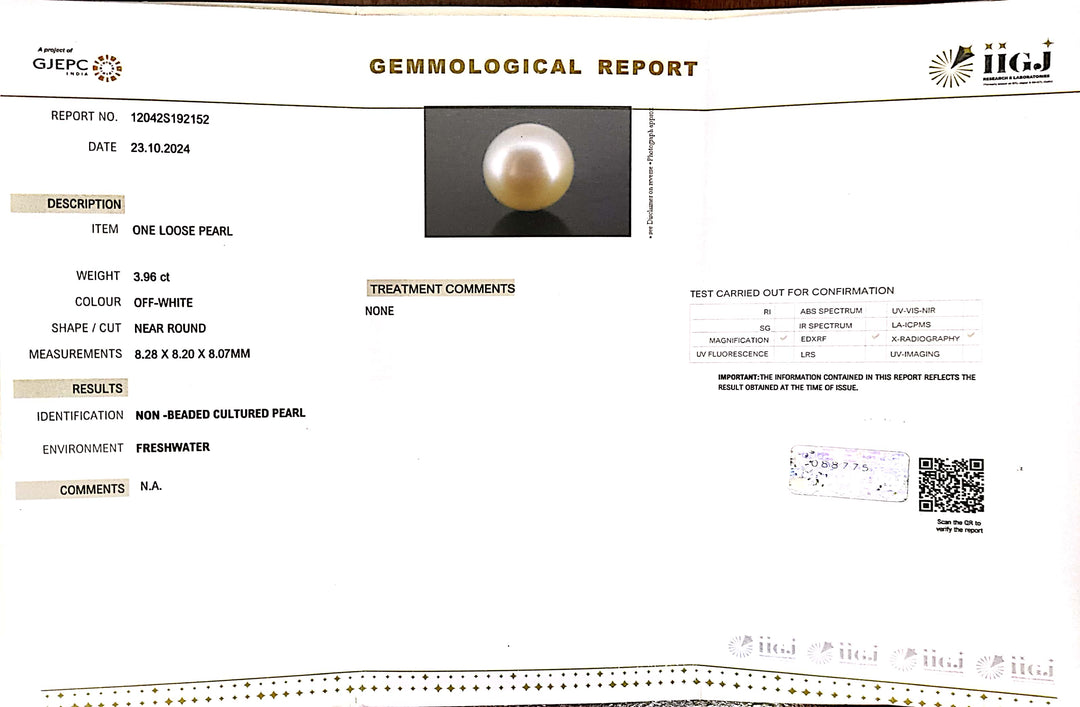 3.96/CT Natural Fresh Water Pearl With Lab Certificate