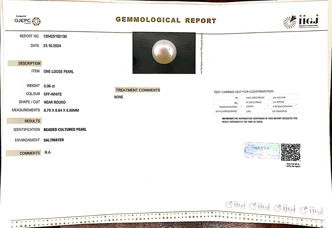 5.06/CT Natural South Sea Pearl with Govt. Lab Certificate-1550