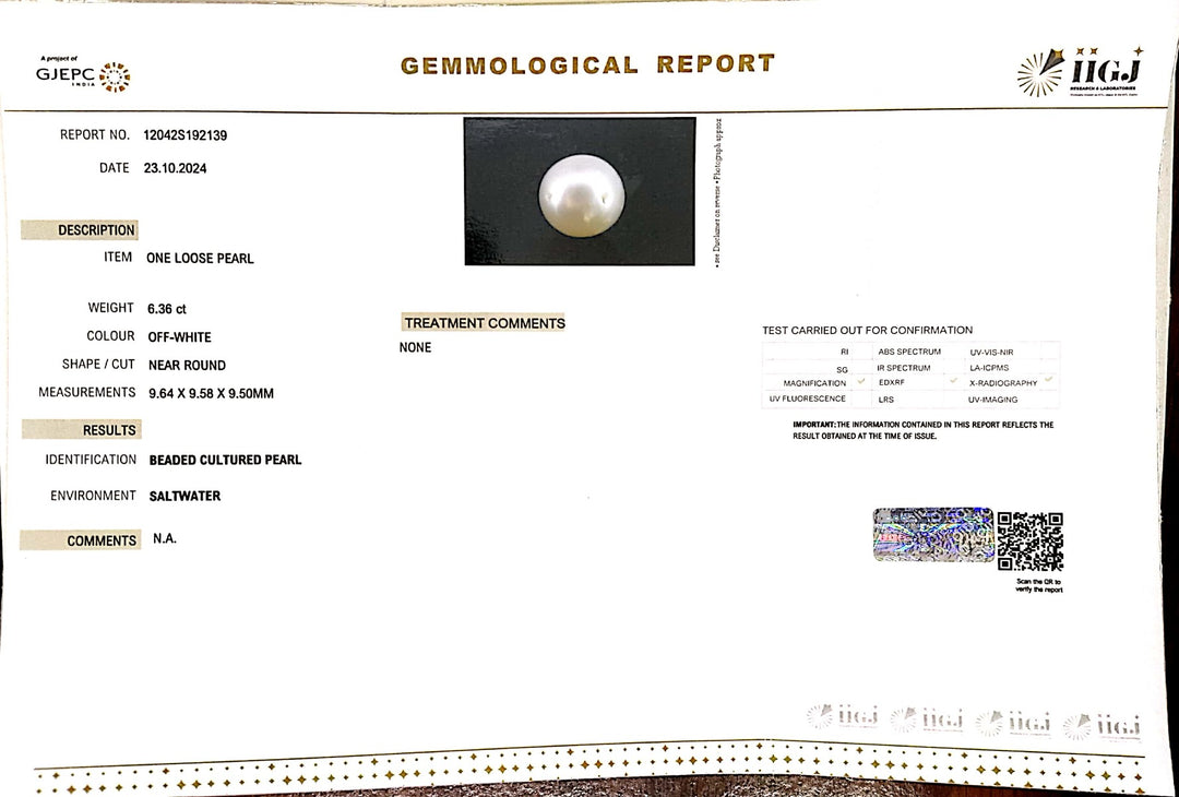 6.36/CT Natural South Sea Pearl with Govt. Lab Certificate-1550