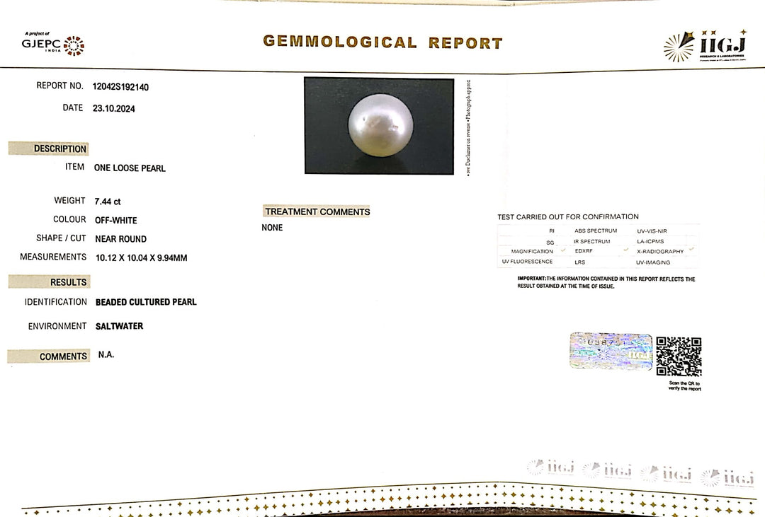 7.44/CT Natural South Sea Pearl with Govt. Lab Certificate-1550