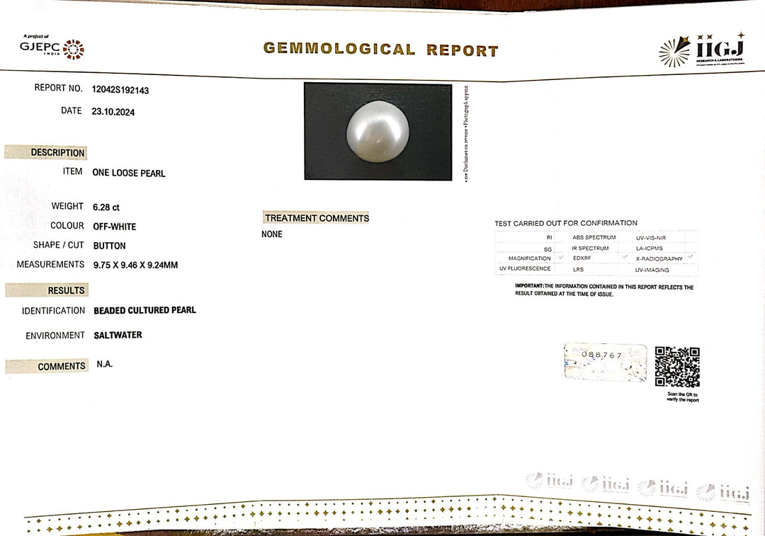 6.28/CT Natural South Sea Pearl with Govt. Lab Certificate-1550