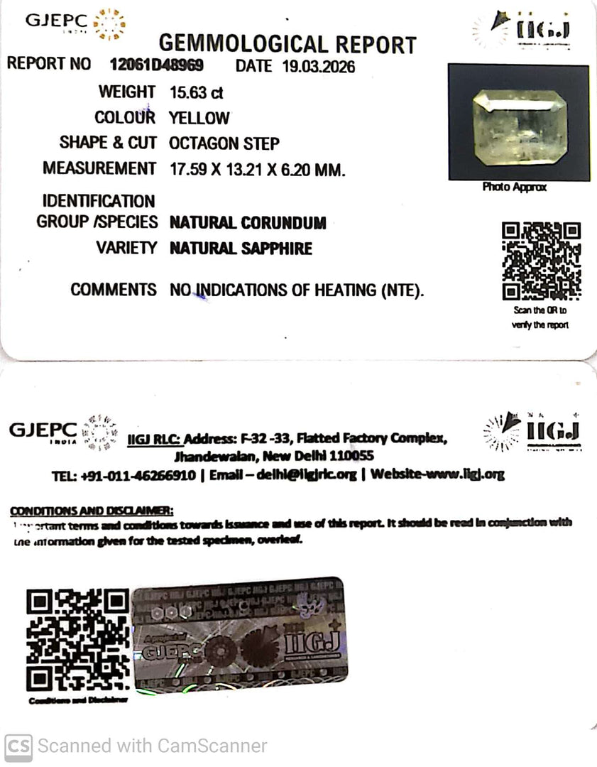 15.63/CT Natural Yellow Sapphire With Govt Lab Certificate-12061D48969