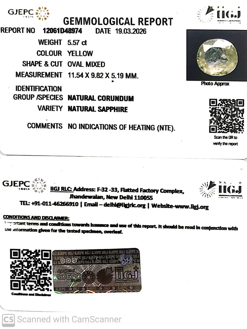 5.57/CT Natural Yellow Sapphire With Govt Lab Certificate-12061D48974
