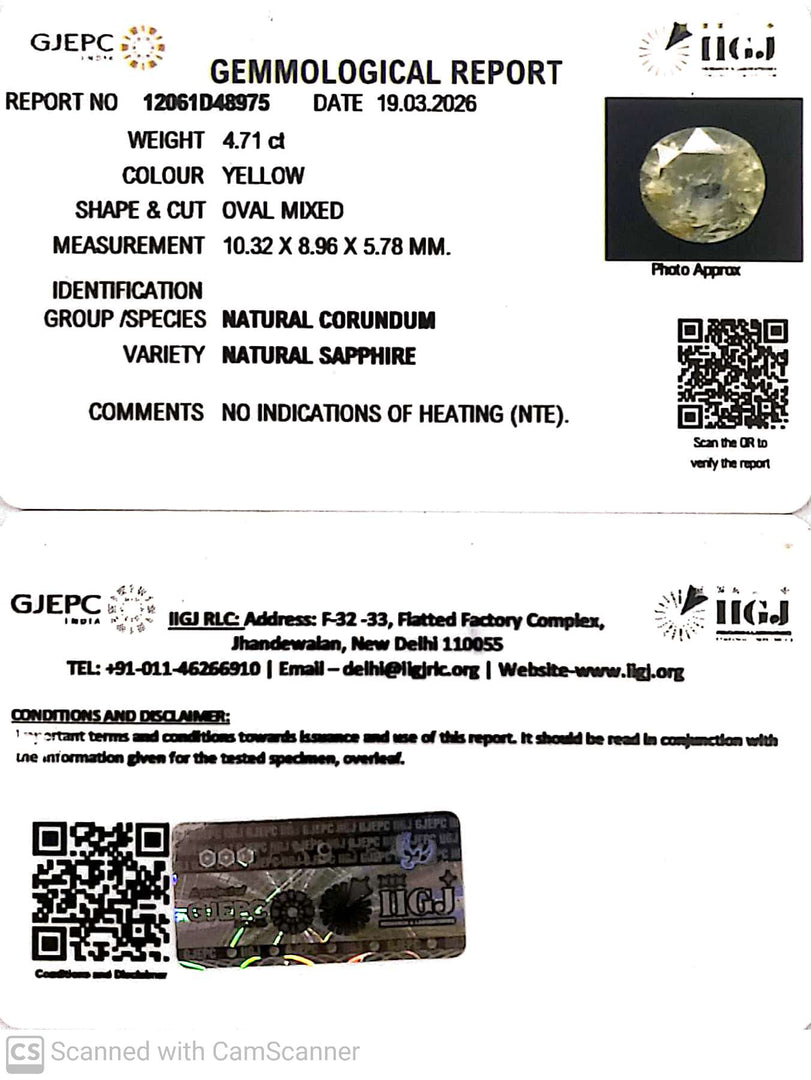 4.71/CT Natural Yellow Sapphire With Govt Lab Certificate-12061D48975