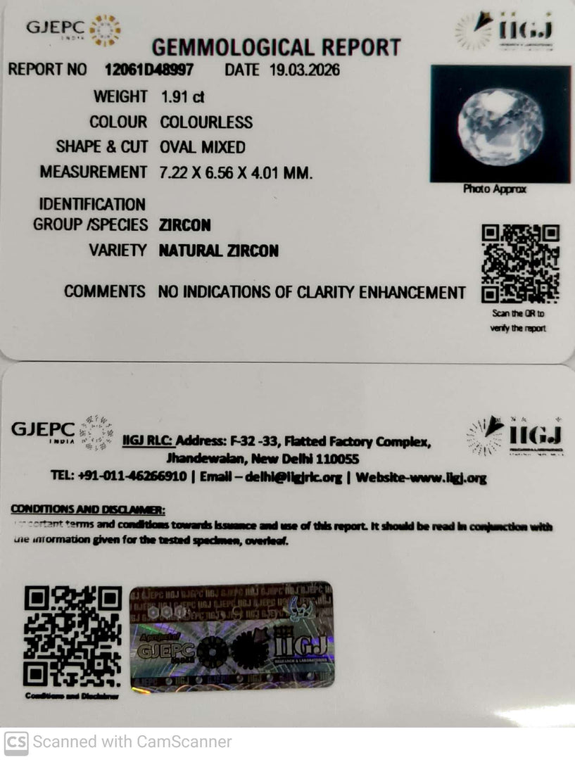 1.91/CT Natural Zircon with Govt. Lab certificate-12061D48997