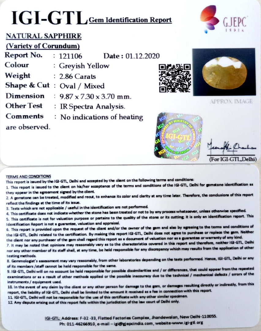3.17 Ratti Natural Ceylonese Yellow Sapphire with Govt Lab Certificate-(4551)