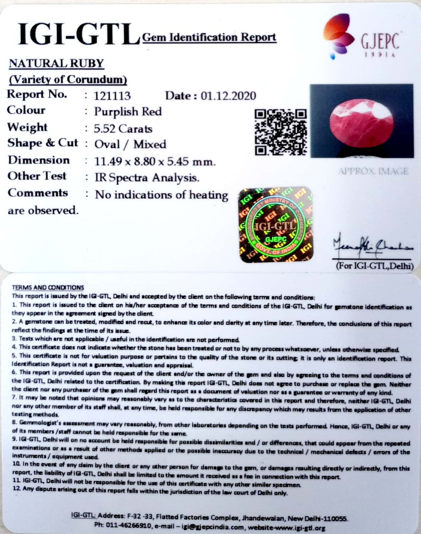 6.12 Ratti Natural Indian Ruby with Govt. Lab Certificate-(4551)