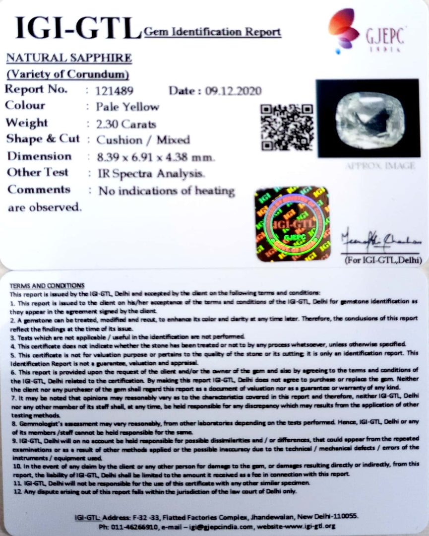 2.55 Ratti  Natural yellow sapphire with Govt Lab Certificate-(YELSA9U)