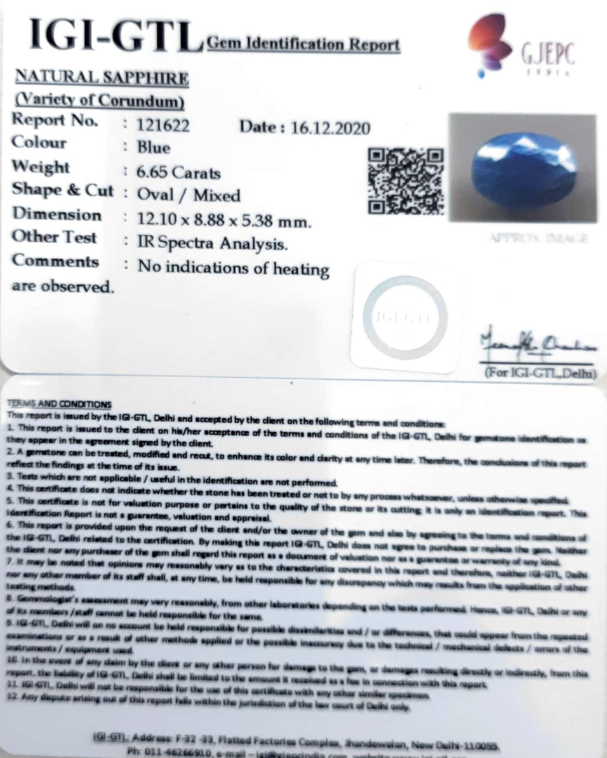 7.38 Ratti Natural Blue Sapphire with Govt Lab Certificate-(1221 )