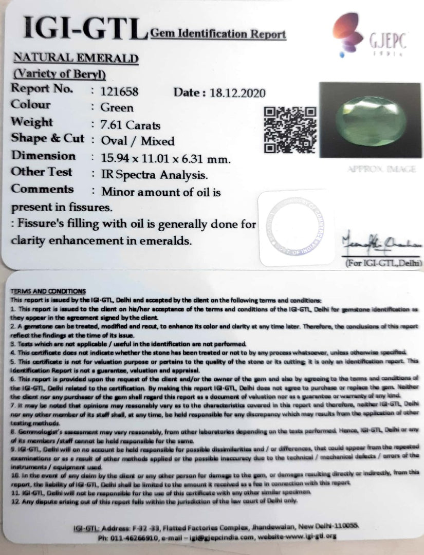 7.61/CT Natural Panna Stone with Govt. Lab Certified-(8991)