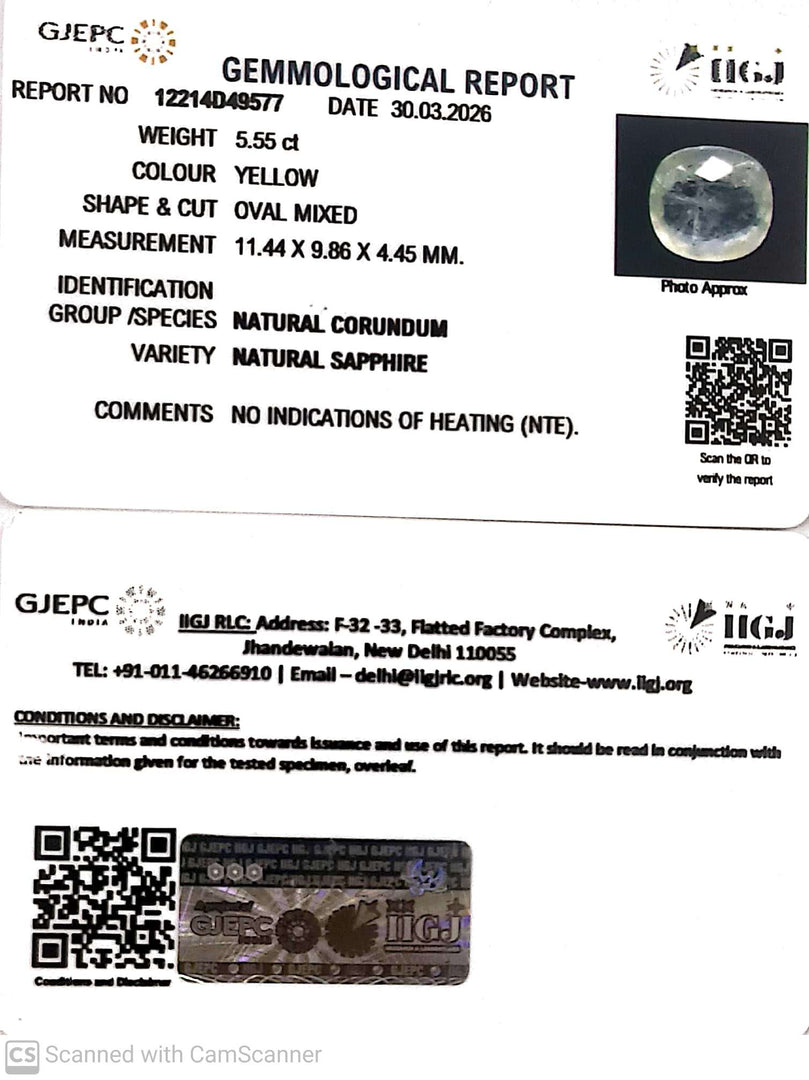 5.55/CT Natural Yellow Sapphire With Govt Lab Certificate-12214D49577
