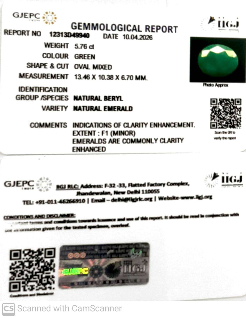 5.76/CT Natural Panna Stone with Govt. Lab Certificate-12313D49940