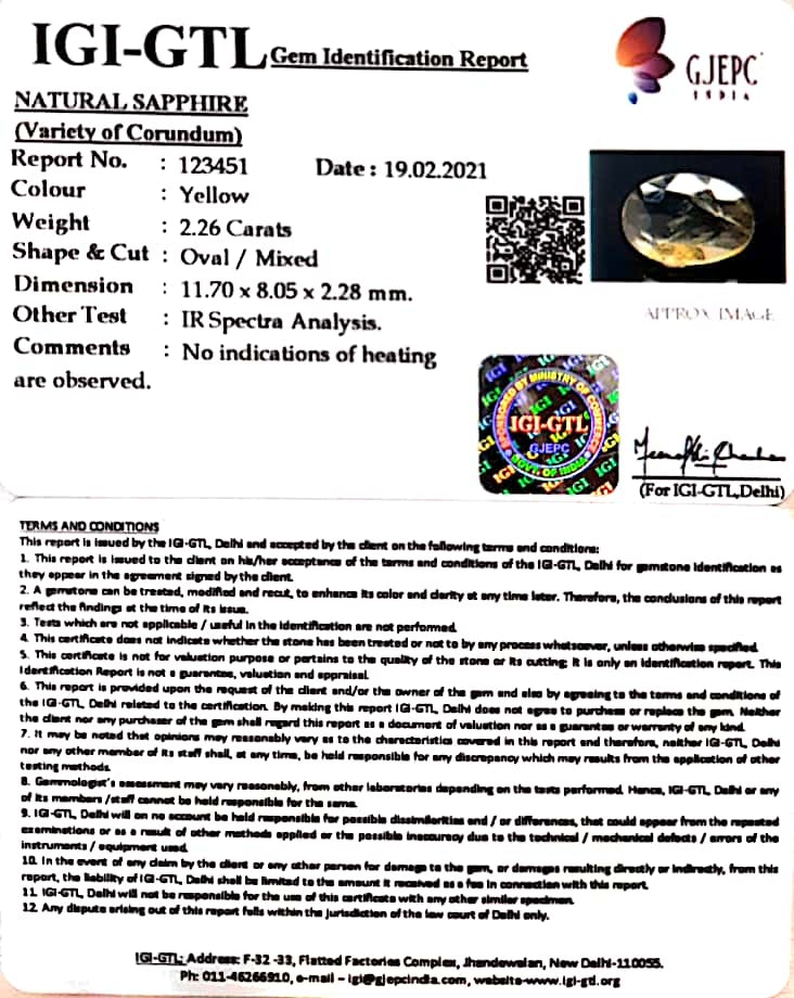 2.50 Ratti  Natural yellow sapphire with Govt Lab Certificate-(16650)