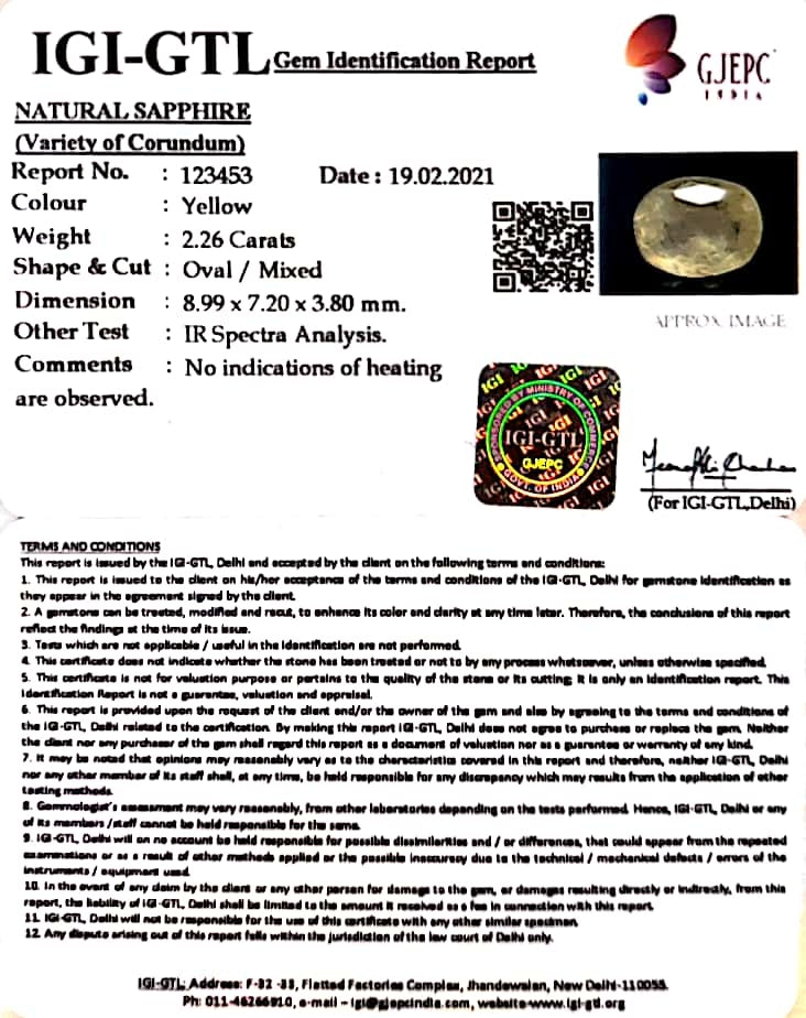 2.50 Ratti  Natural yellow sapphire with Govt Lab Certificate-(YELSA9S)