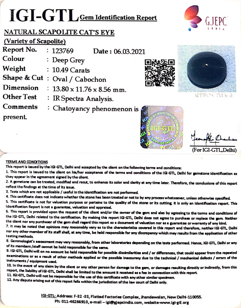 11.64 Ratti Natural Scapolite Cat's Eye with Govt. Lab Certified-(1221)