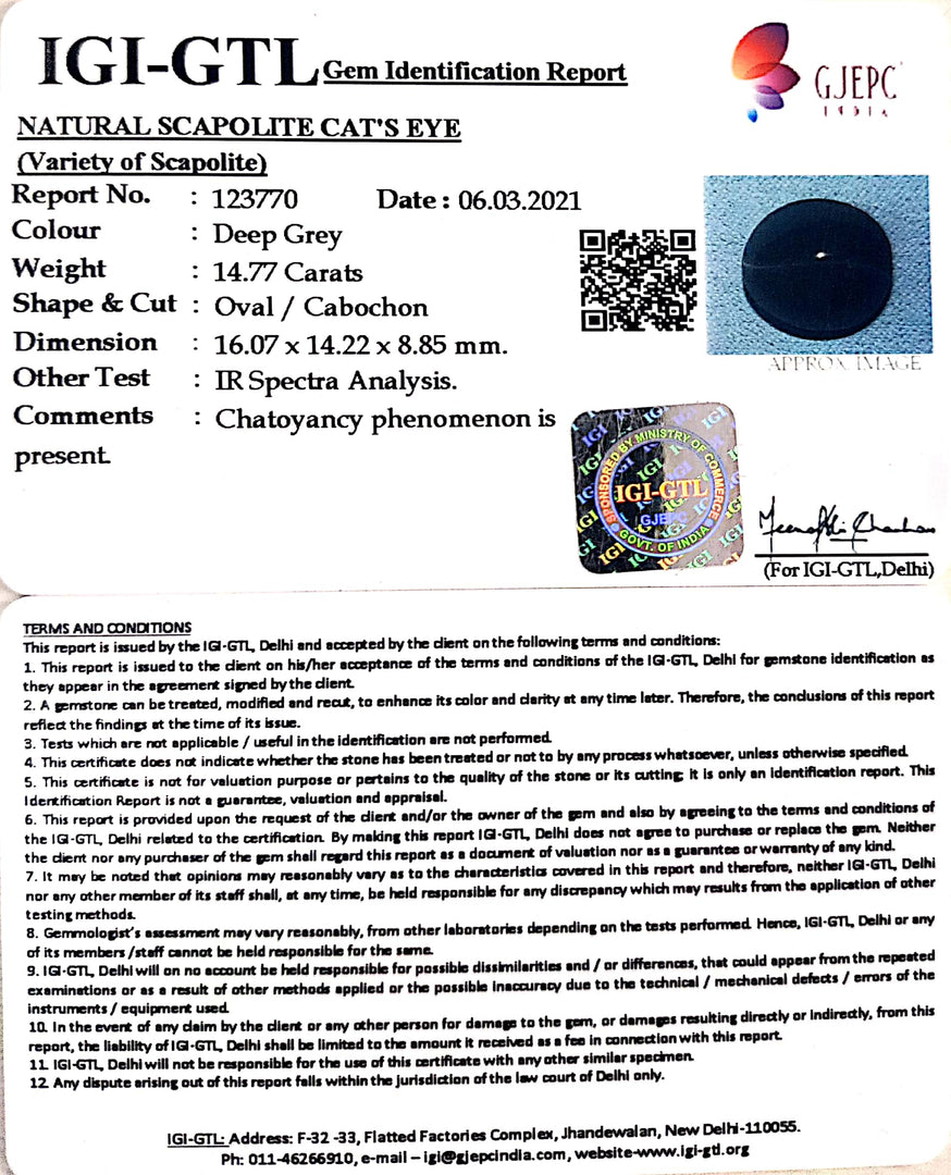 16.39 Ratti Natural Scapolite Cat's Eye with Govt. Lab Certified-(1221)
