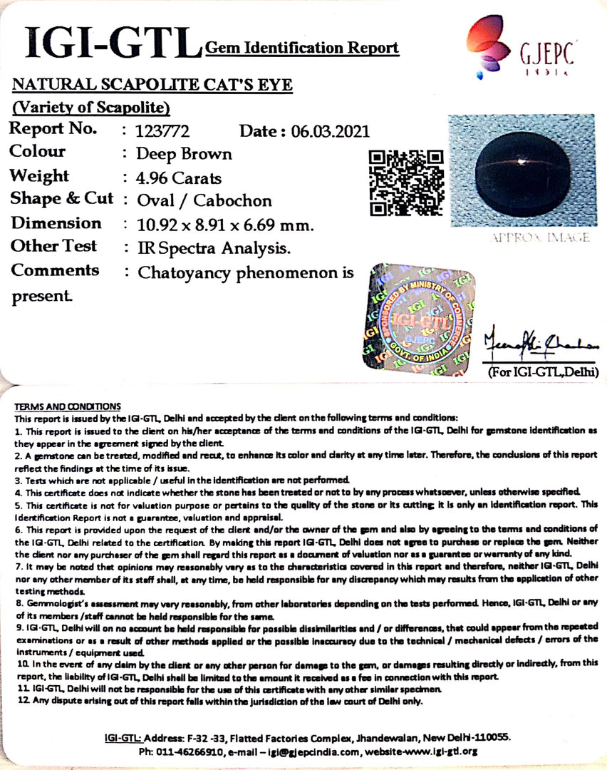 5.50 Ratti Natural Scapolite Cat's Eye with Govt. Lab Certified-(1221)